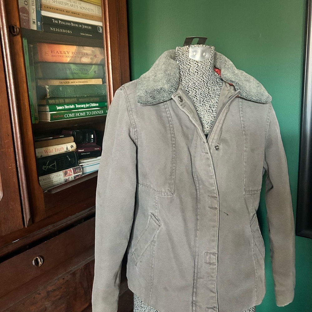 Women's Gray Jacket with Removable Fur Collar